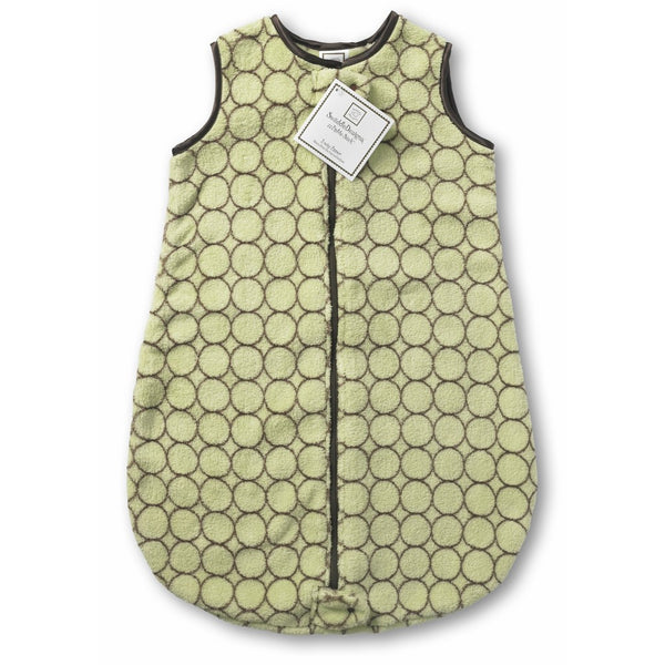 SwaddleDesigns Microfleece Sleeping Sack with 2-Way Zipper, Brown Mod Circles on Lime, 6-12MO