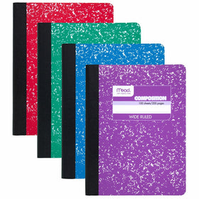 Mead Composition Books/Notebooks, Wide Ruled Paper, 100 sheets, 9-3/4" x 7-1/2", Assorted Colors, 12 Pack (73389)