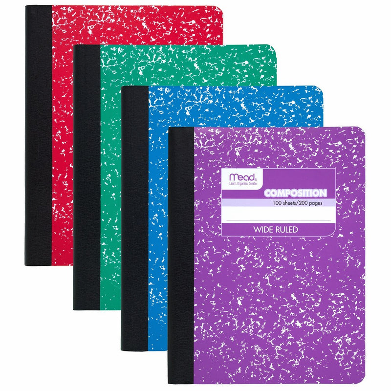 Mead Composition Books/Notebooks, Wide Ruled Paper, 100 sheets, 9-3/4" x 7-1/2", Assorted Colors, 12 Pack (73389)