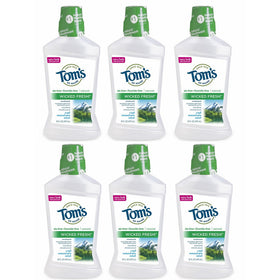Tom's of Maine Long Lasting Wicked Fresh Cool Mountain Mint Mouth Wash, 16 Ounce Bottles, Pack of 6