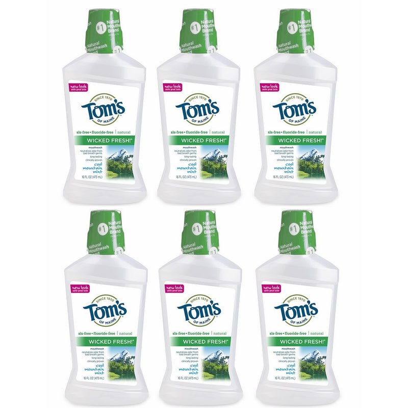 Tom's of Maine Long Lasting Wicked Fresh Cool Mountain Mint Mouth Wash, 16 Ounce Bottles, Pack of 6