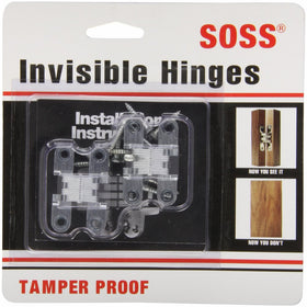 SOSS Mortise Mount Invisible Hinges with 4 Holes, Zinc, Satin Chrome Finish, 1-11/16" Leaf Height, 3/8" Leaf Width, 29/64" Leaf Thickness, #5 x 3/4" Screw Size (1 Pair)