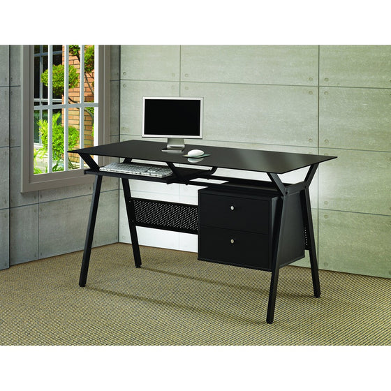 Coaster Casual Black Metal and Glass Computer Desk with Two Storage Drawers