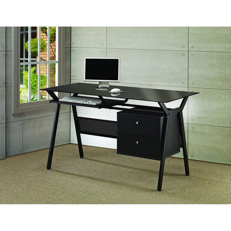 Coaster Casual Black Metal and Glass Computer Desk with Two Storage Drawers