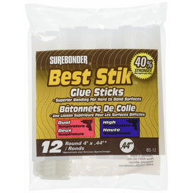 Surebonder BS-12 High Temperature Regular Size Round Glue Stick, 7/16" x 4" Size, Clear (Pack of 12)