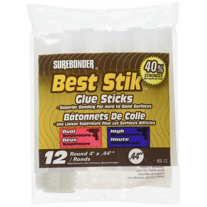 Surebonder BS-12 High Temperature Regular Size Round Glue Stick, 7/16" x 4" Size, Clear (Pack of 12)
