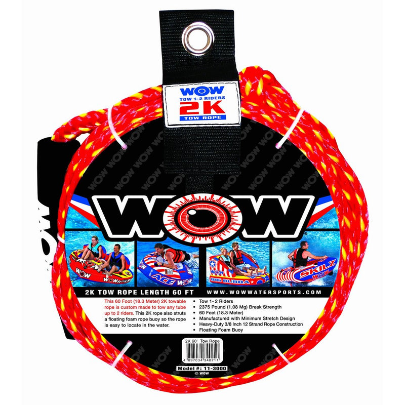 WOW World of Watersports, 11-3000, Tow Rope, 60 Feet, 2375 Pounds Break Strength, Floating Foam Buoys