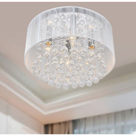 Flushmount 4-light Chrome and White Crystal Chandelier