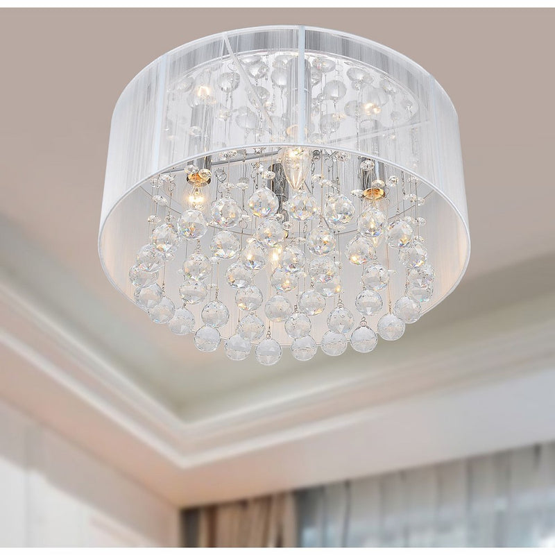 Flushmount 4-light Chrome and White Crystal Chandelier