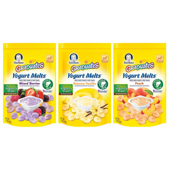 Gerber Graduates Yogurt Melts Snack Variety Pack, 1 Ounce (Pack of 7)