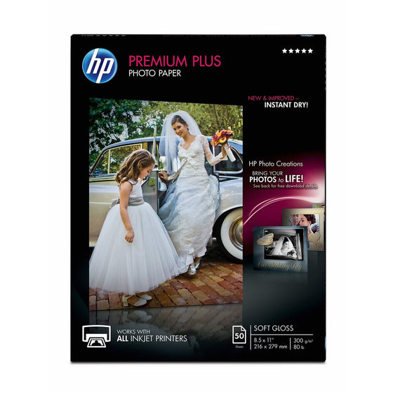 HP Premium Plus Photo Paper, soft Gloss (50 Sheets, 8.5 x 11 Inches)
