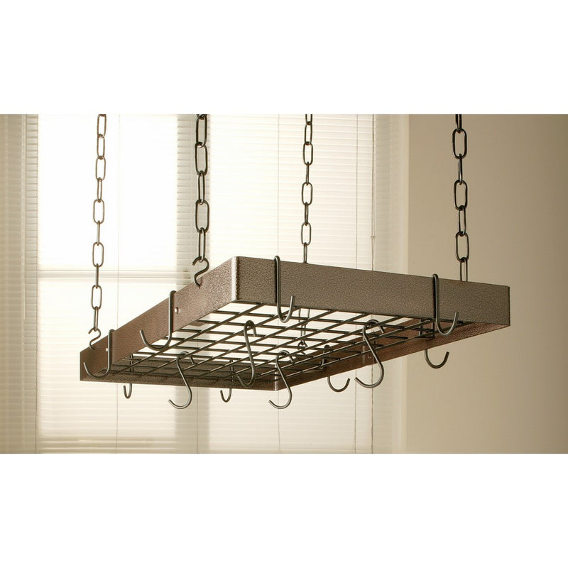Hammered Copper Rectangle Pot Rack with Black