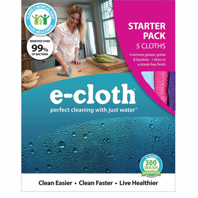 E-Cloth Starter Pack - 5 cloths, Perfect Chemical Free Cleaning With Just Water, 99% Antibacterial