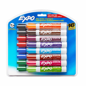 Expo 81045 Low-Odor Dry Erase Markers, Chisel Tip, 16-Pack, Assorted