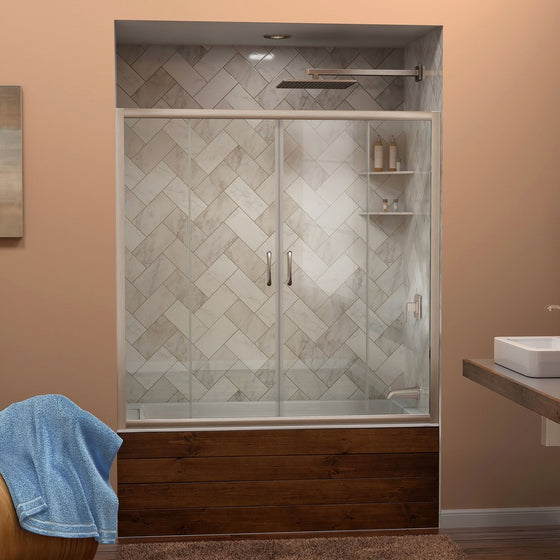 DreamLine Visions 56-60 in. W x 58 in. H Framed Sliding Tub Door in Brushed Nickel, SHDR-1160586-04