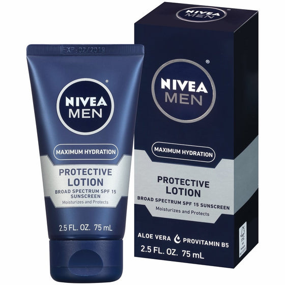 NIVEA Men Maximum Hydration Protective Lotion SPF 15, 2.5 Fluid Ounce (Pack of 4)