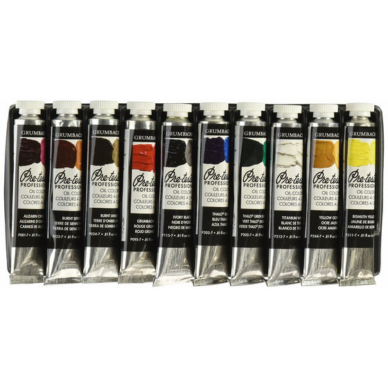 Grumbacher Pre-tested Oil Paint, 24ml/0.81 oz Tube, 10-Color Set