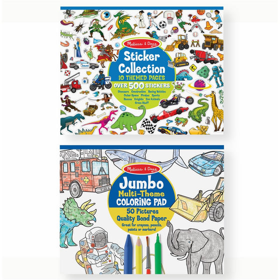 Melissa & Doug Sticker and Jumbo Coloring Pads Set: Animals, Sports, Vehicles, and More - 500 Stickers, 50 Coloring Pages