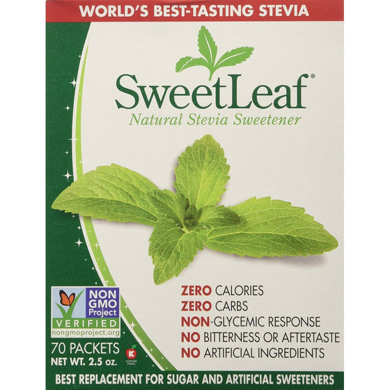 SweetLeaf Sweetener (70-Count Packets), 2.5-Ounce Boxes (Pack of 3)