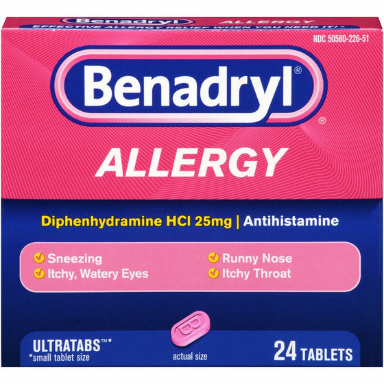 Benadryl Ultratab Antihistamine Allergy Medicine Tablets, 24Count (2 pack)