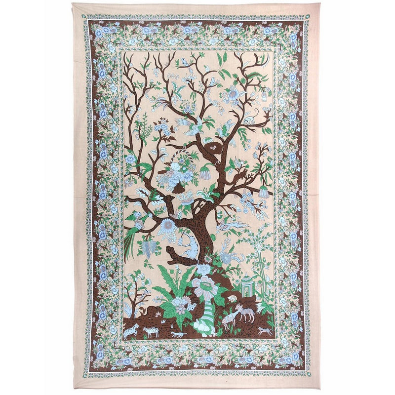 Sunshine Joy Tree Of Life Indian Tapestry - 60x90 Inches - Beach Sheet - Hanging Wall Art (Beige)