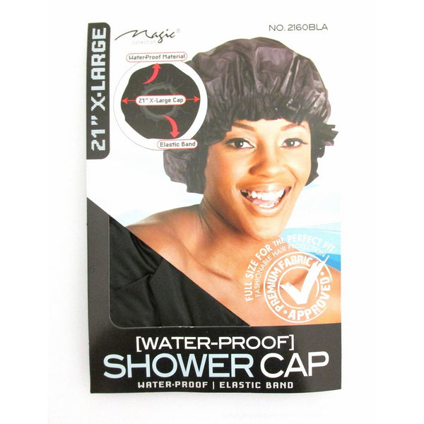 X-Large BLACK 21" Extra Large Water-Proof SHOWER CAP with Comfortable Elastic Band XL