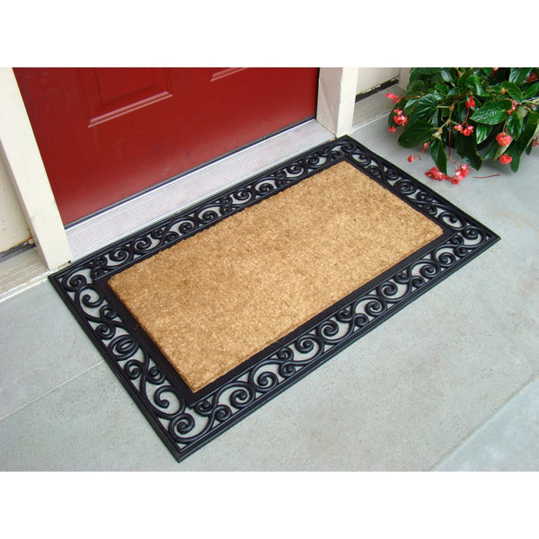 Kempf Inlaid Scroll Coco Doormat, 24 by 39 by 0.5-Inch