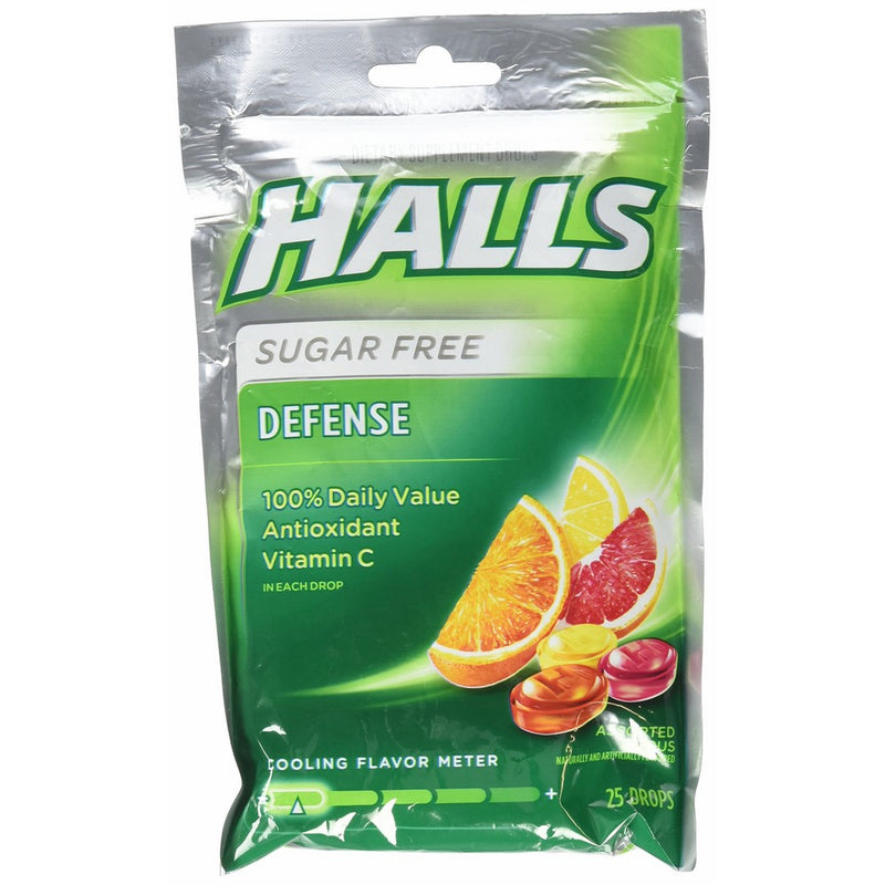 Halls Defense Assorted Citrus Sugar Free 25 Drops - SET of 3