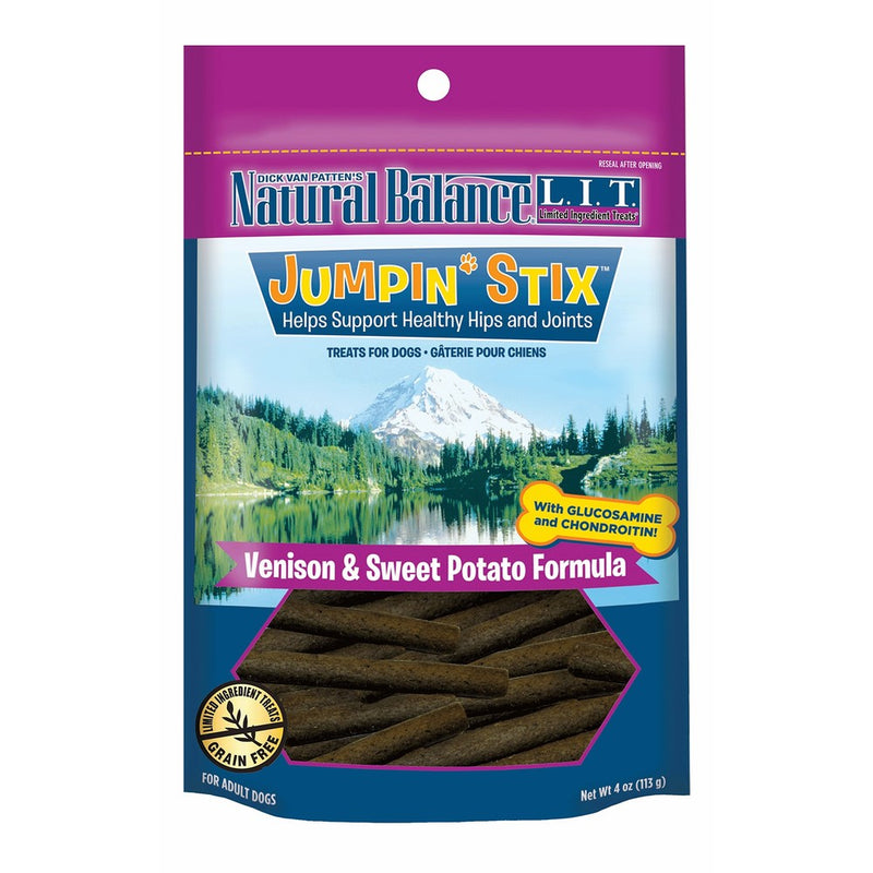 Natural Balance L.I.T. Limited Ingredient Treats Jumpin' Stix Dog Treats, Grain Free, Venison & Sweet Potato Formula, 4-Ounce