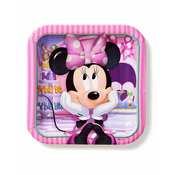 American Greetings Minnie Mouse Bowtique 7 in Square Plate, Pack of 8, Party Supplies