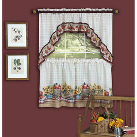 Achim Home Furnishings Farmer's Market Tailored Tier Pair and Swag Set, 57 by 24", Multicolor