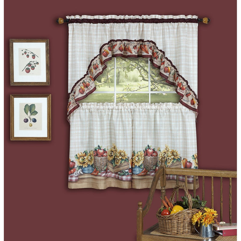 Achim Home Furnishings Farmer's Market Tailored Tier Pair and Swag Set, 57 by 24", Multicolor