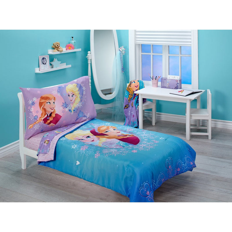 Disney Frozen Magical Sisters 4 Piece Toddler Bedding Set, Pink/Purple/Blue