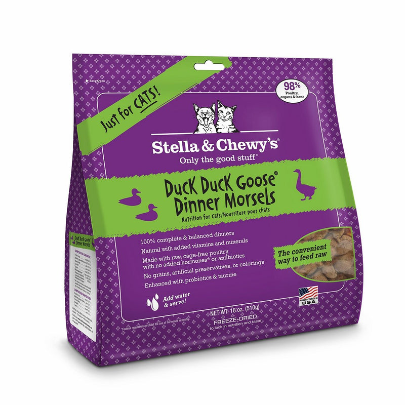 Stella & Chewy's Freeze-Dried Raw Duck Duck Goose Dinner Morsels Grain-Free Cat Food, 18 oz