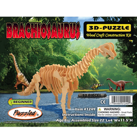 Puzzled Brachiosaurus LR 3D Natural Wood Puzzle