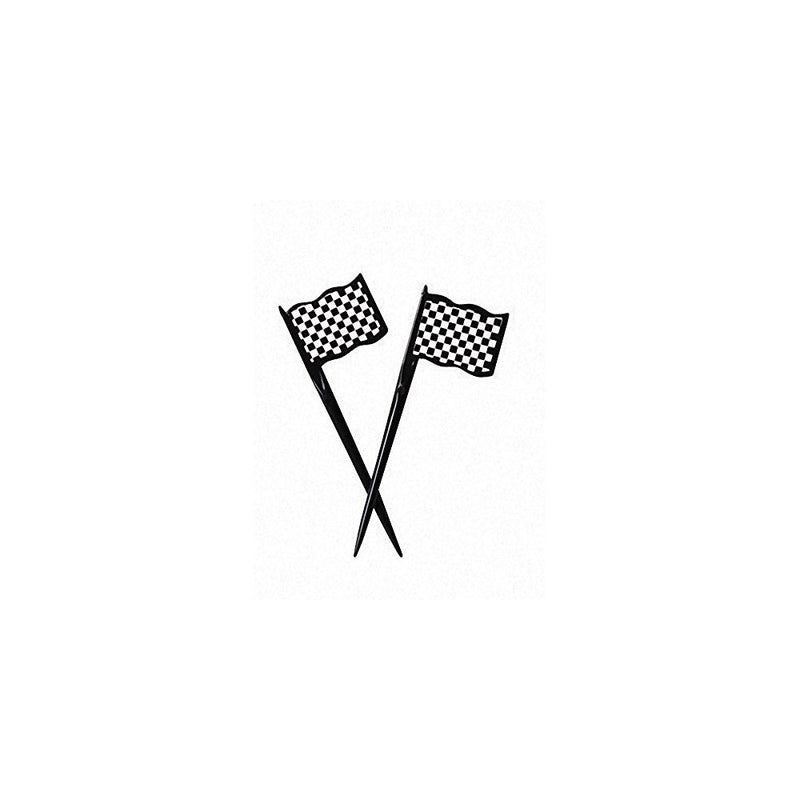 Creative Converting 11577 12 Count Black/White Check Plastic Flag Picks, Multicolor