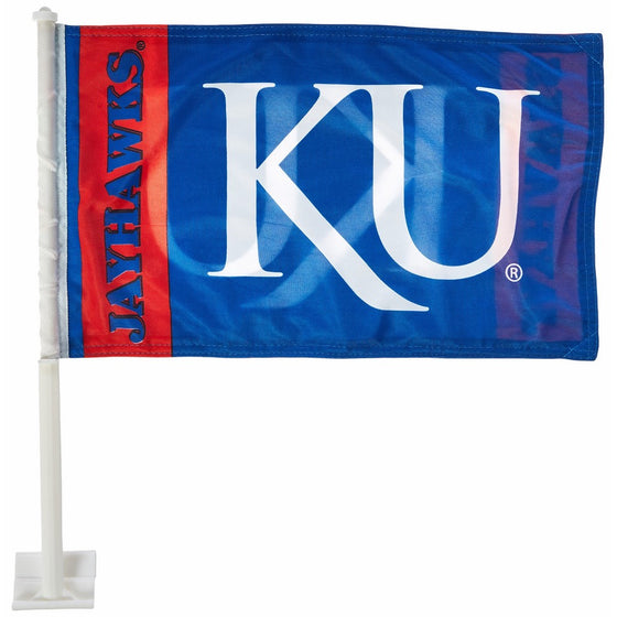 BSI NCAA Kansas Jayhawks Car Flag KU Logo with Free Wall Brackett