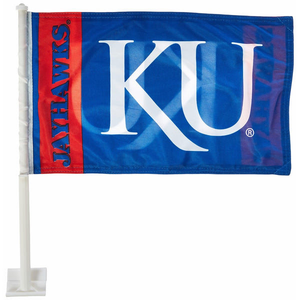 BSI NCAA Kansas Jayhawks Car Flag KU Logo with Free Wall Brackett