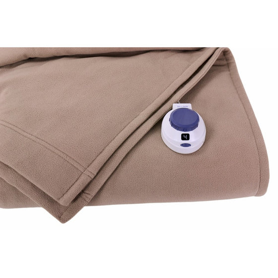 SoftHeat Luxury Micro-Fleece Low-Voltage Electric Heated Full Size Blanket, Beige