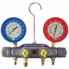 Yellow Jacket 46021 Brute II 4-Valve Manifold with Liquid Gauges, bar/psi, R-22