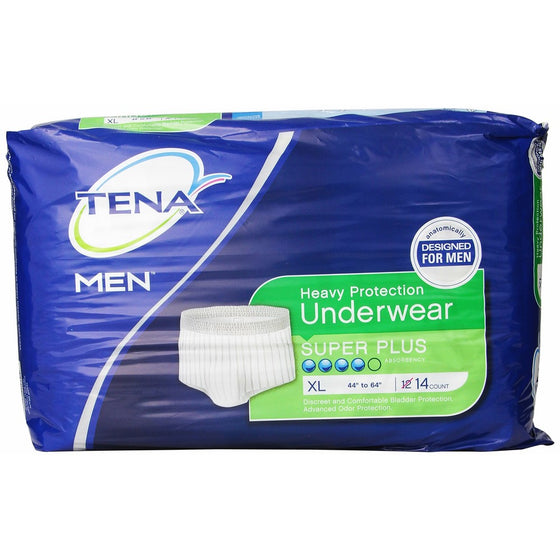 TENA for Men Heavy Protection Underwear, Super Plus Absorbency, XL, 14 Count