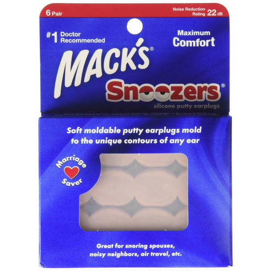 Macks Snoozers Silicone Putty Earplugs, 6-Pair (Pack of 2)