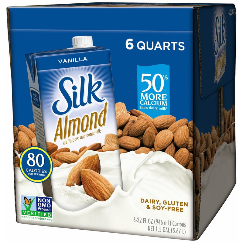 Silk Pure Almond Vanilla 32-Ounce (Pack of 6), Vanilla Flavored Non-Dairy Almond Milk, Dairy-free Milk, Vegan & Plant-Based