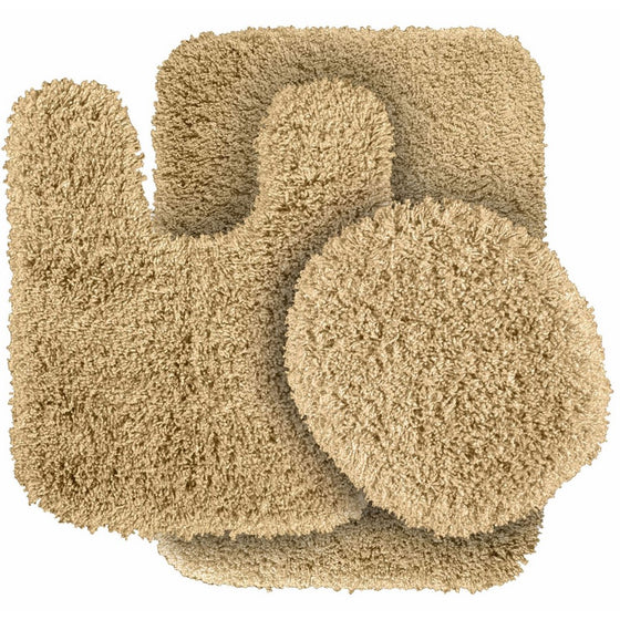 Garland Rug 3-Piece Serendipity Shaggy Washable Nylon Bathroom Rug Set, Linen