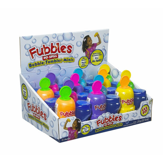 Little Kids Fubbles No-Spill Bubble Tumbler Minis Party Favor 12 pack, Includes 2oz bubble solution and a wand per bottle (assorted colors)