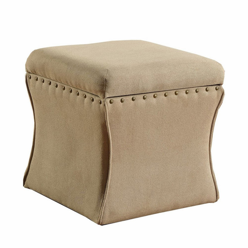 HomePop K4710-F696 Ottoman Kinfine Cinch Nail Head Storage Tan, 16.75" x 16.75" x 17"