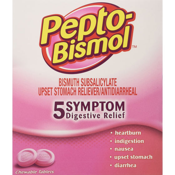 Pepto Bismol Individual Sealed 2 Tablets in a Packet (2 Boxes of 25 Packets) Total 100 Tablets