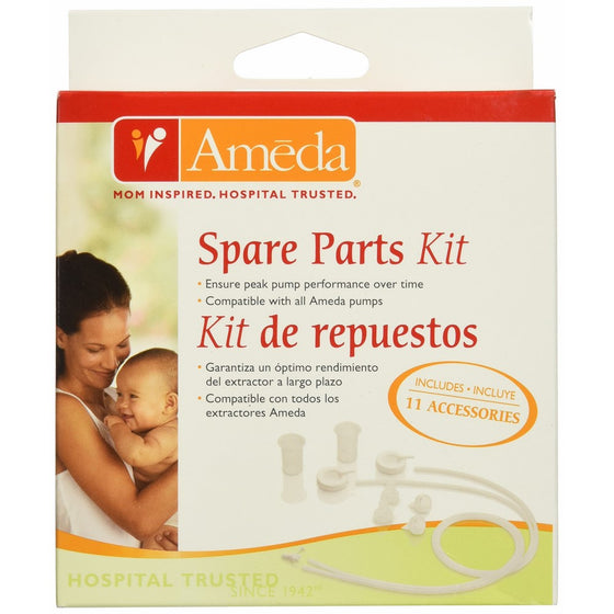 Ameda Spare Parts Kit for Breast Pump Includes: (4) Valves, (2) Silicone Tubing, (2) Silicone Diaphragms, (2) Adapter Caps, (1) Tubing Adapter, Compatible with Ameda Breast Pumps, BPA Free DEHP Free