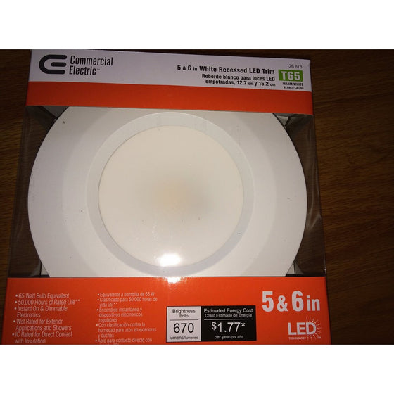 New Commercial Electric T65 (Model # CER6730AWH27) 5 in. and 6 in. White Recessed LED Trim, 90 CRI, 2700K