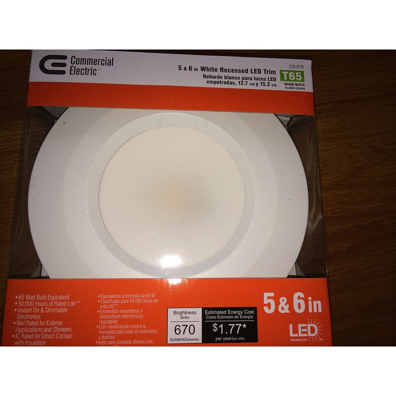 New Commercial Electric T65 (Model # CER6730AWH27) 5 in. and 6 in. White Recessed LED Trim, 90 CRI, 2700K